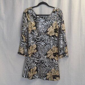 Belle Badgley Mischka Size 6 Gold and Silver Sequined Dress